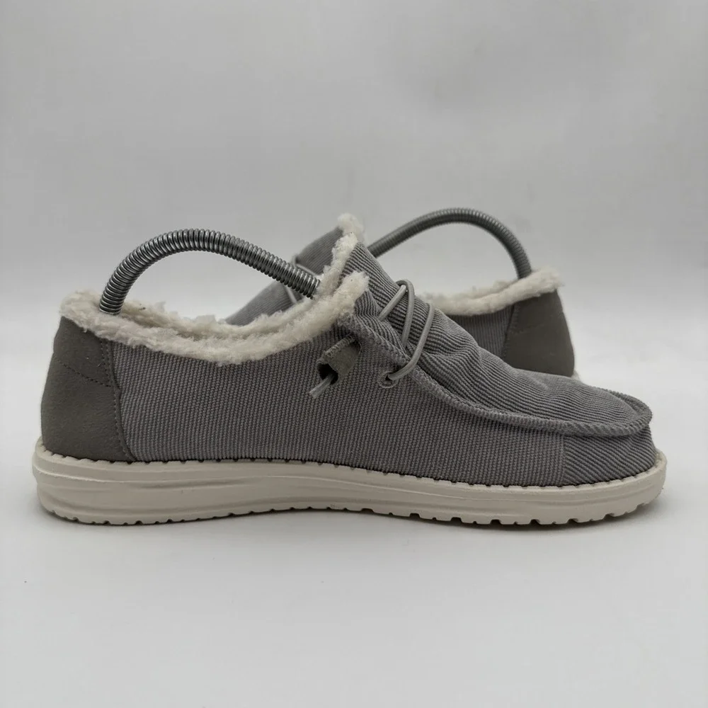 Hey Dude Wendy Corduroy Grey Womens Size 9 Comfort Shoes Faux Fur Lined Slip On